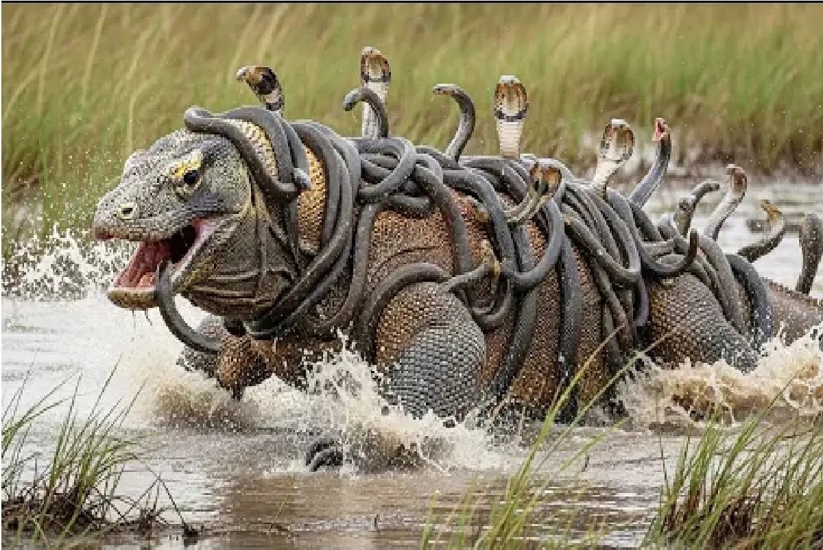 حیات وحش مصنوعی؛ همدستی 100 مار کبری برای شکست کومودو ازازیل